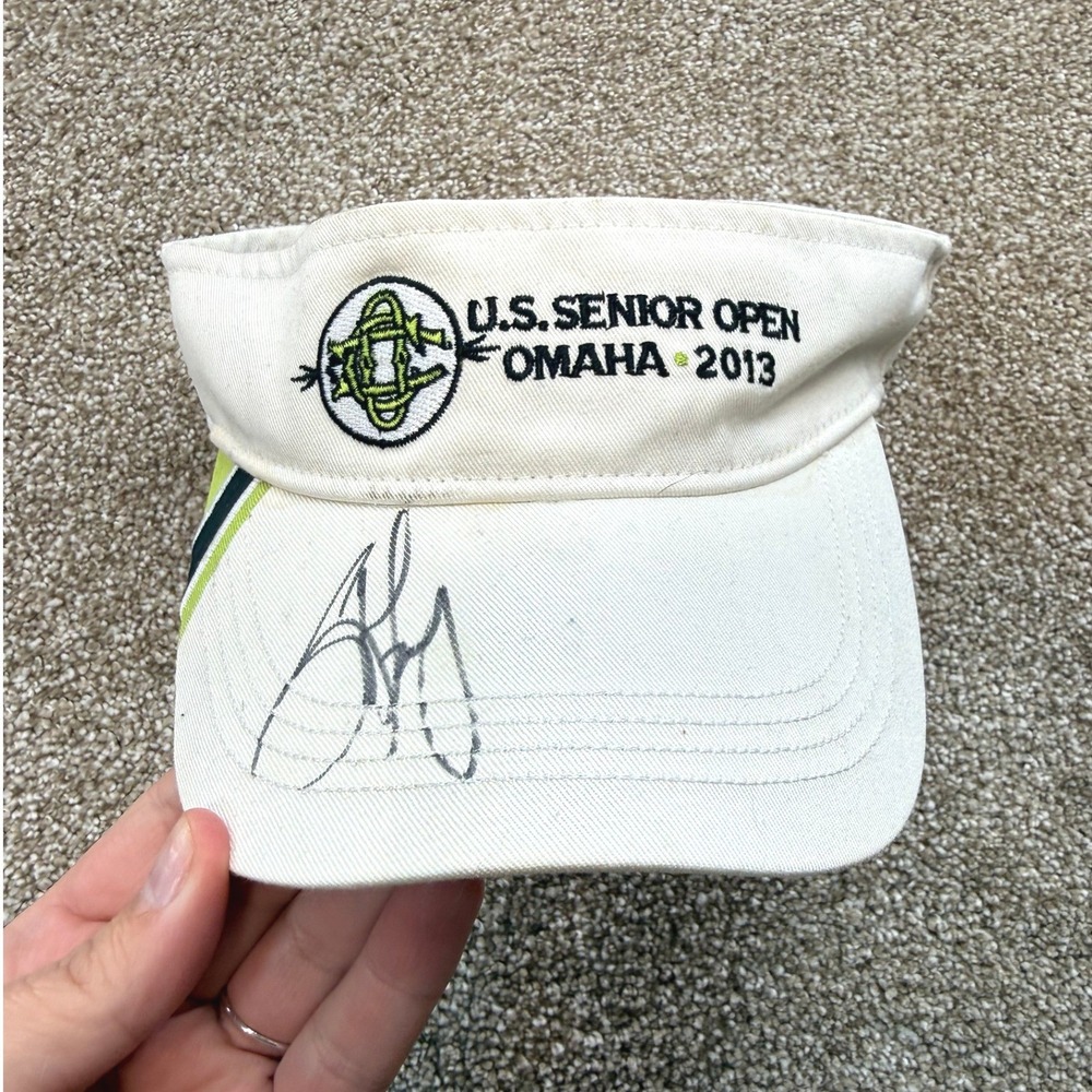 Ahead 2013 U.S. Senior Open Omaha Golf Visor White Green Signed USGA Mens VTG